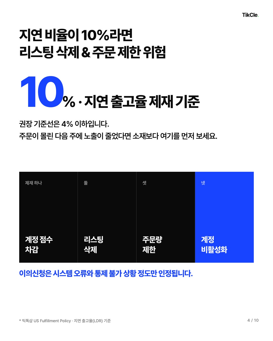 지연 출고 비율이 10퍼센트를 넘으면 제재가 들어온다는 숫자 카드